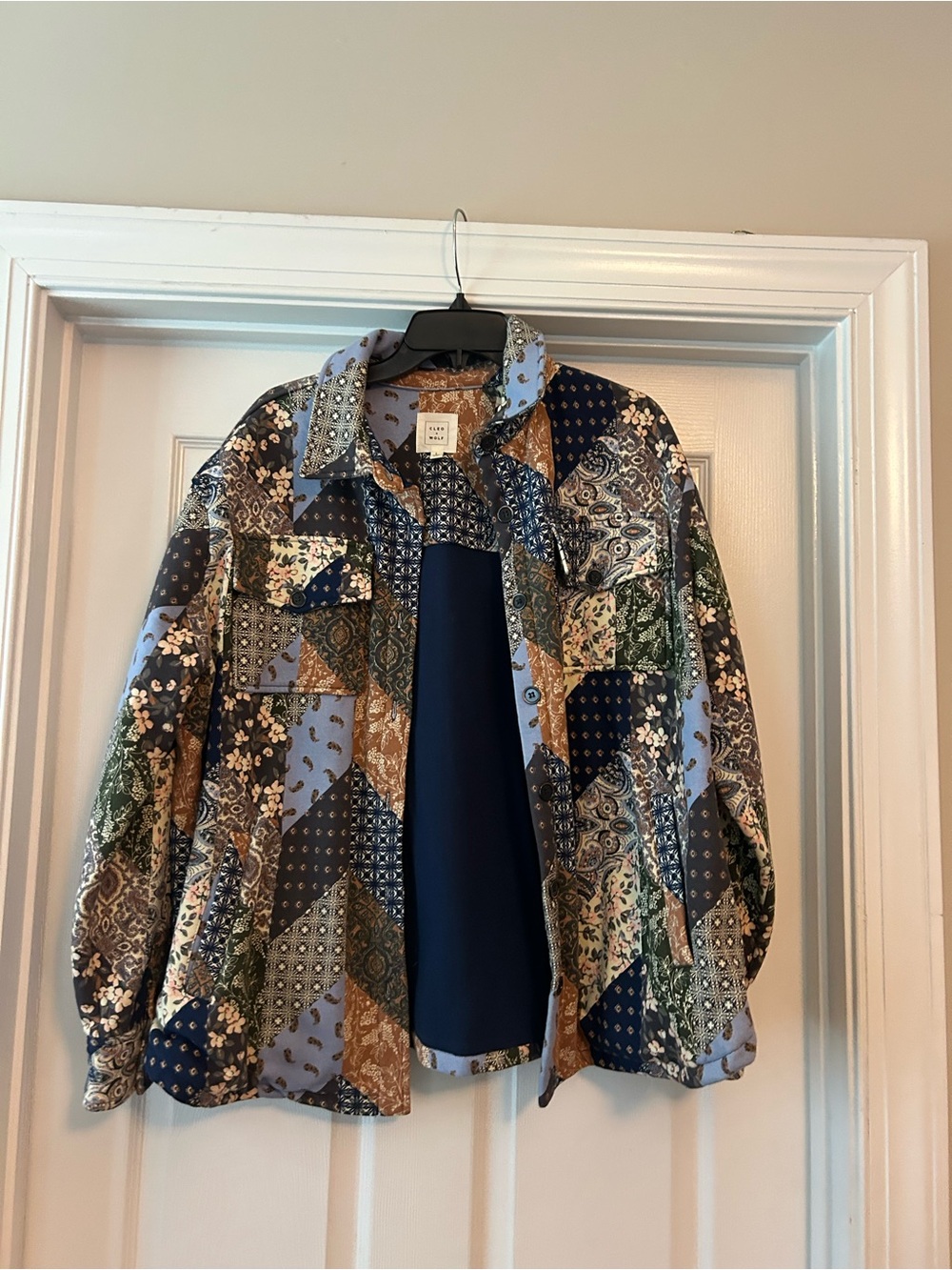 cleo Patchwork Button-Up Jacket - Blue, Brown, Green